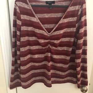 Striped Plus Size V-Neck Fuzzy Sweater